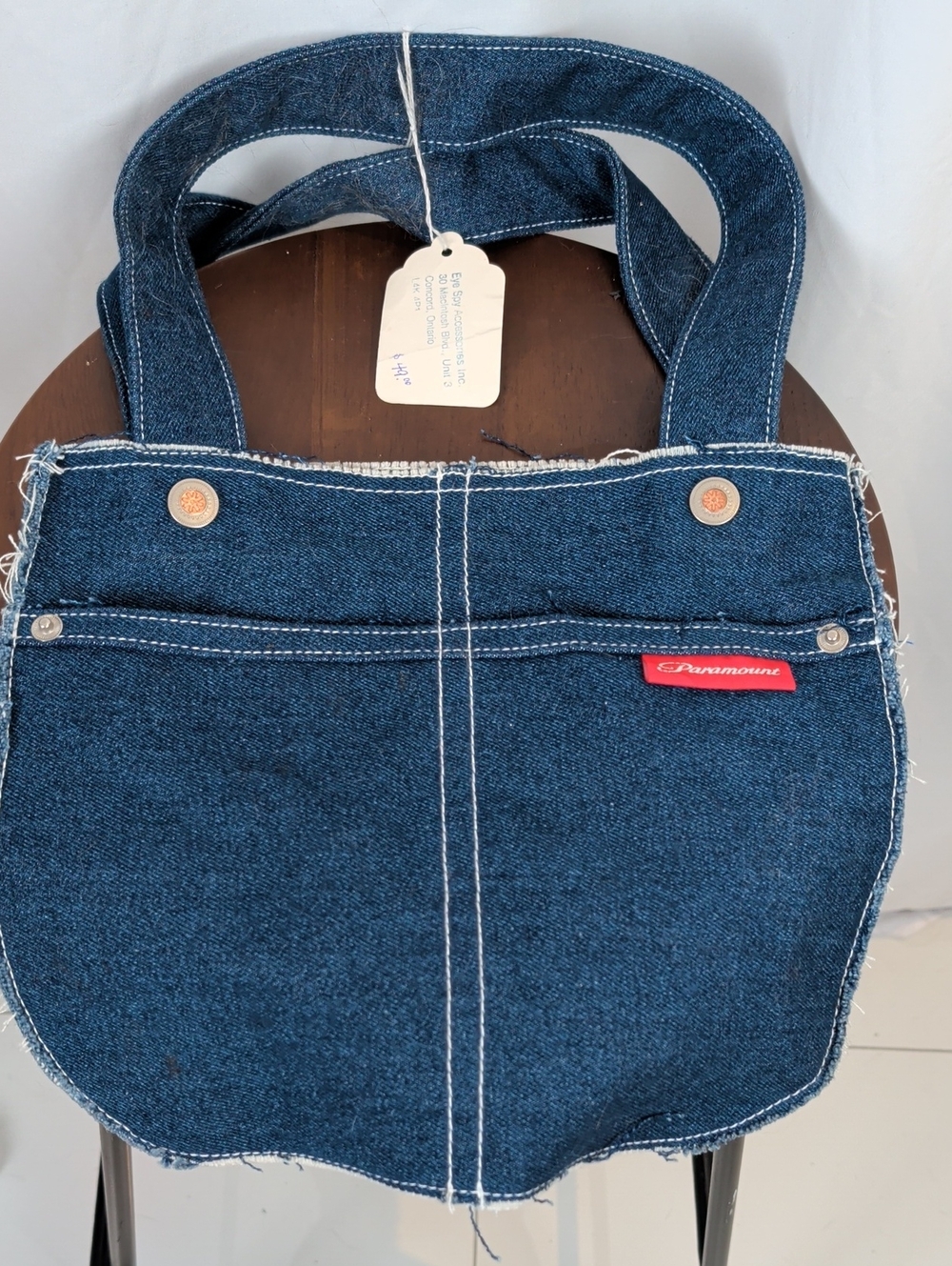 VTG Paramount Dark Blue Denim Tote Bag White Stitching